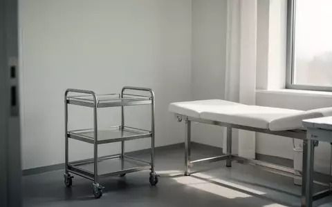 Ein minimalistischer, leerer Behandlungsraum in einer Klinik mit hellem Tageslicht und einer Untersuchungsliege. - Foto: über boerse-global.de