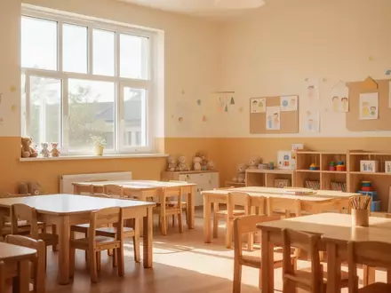 Ein heller, freundlicher Gruppenraum in einer Kindertagesstätte mit Holzmöbeln und natürlichem Tageslicht. - Foto: über boerse-global.de