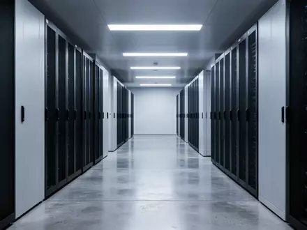 Ein minimalistischer Serverraum mit schlichten, dunklen Serverschränken in einem modernen Gebäude. - Foto: über boerse-global.de