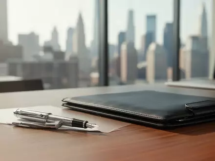 Ein moderner Schreibtisch in einem Büro mit Blick auf eine Skyline, symbolisierend Finanztransaktionen. - Foto: über boerse-global.de