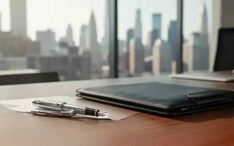 Ein moderner Schreibtisch in einem Büro mit Blick auf eine Skyline, symbolisierend Finanztransaktionen. - Foto: über boerse-global.de