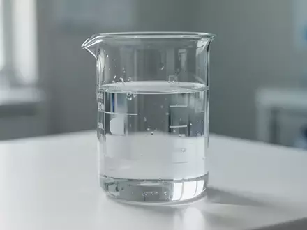 Ein gläsernes Laborgefäß mit klarem Wasser auf einer sterilen, weißen Oberfläche in einer klinischen Umgebung. - Foto: über boerse-global.de
