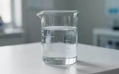 Ein gläsernes Laborgefäß mit klarem Wasser auf einer sterilen, weißen Oberfläche in einer klinischen Umgebung. - Foto: über boerse-global.de