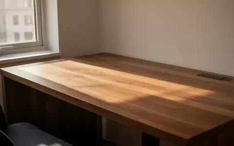 Ein aufgeräumter, minimalistischer Schreibtisch aus Holz in einem hellen Arbeitszimmer mit weichem Tageslicht. - Foto: über boerse-global.de