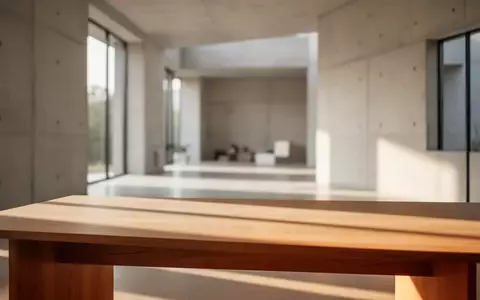 Ein minimalistischer Arbeitsplatz mit einem leeren Holztisch und weichem Tageslicht in einem modernen, hellen Innenraum. - Foto: über boerse-global.de