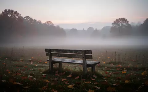 Eine einsame, verwitterte Holzbank auf einer nebligen Wiese in der Dämmerung, die eine melancholische Stimmung vermittelt. - Foto: über boerse-global.de