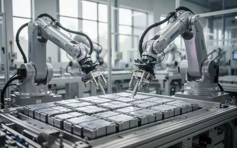 Moderne Produktionsanlage für Lithium-Ionen-Batteriezellen mit automatisierten Fertigungsrobotern. - Foto: über boerse-global.de