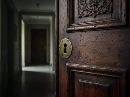 Eine schwere, hölzerne Tür mit einem Schlüsselloch in einem schattigen Flur, die Sicherheit und Kontrolle symbolisiert. - Foto: über boerse-global.de