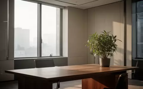 Ein ruhiger, minimalistischer Büroraum mit weichem Tageslicht und einer einzelnen Pflanze auf einem leeren Holztisch. - Foto: über boerse-global.de