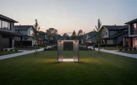 Eine minimalistische, metallische Übergabestation in einem ruhigen Wohngebiet bei Dämmerung. - Foto: über boerse-global.de