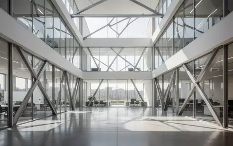 Ein minimalistisches, lichtdurchflutetes Bürogebäude mit klaren Glaswänden und polierten Betonböden. - Foto: über boerse-global.de