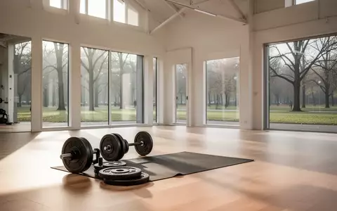 Ein heller, minimalistischer Fitnessraum mit Holzboden, Hantelscheiben und einer Yogamatte in einer ruhigen, sonnendurchfluteten Umgebung. - Foto: über boerse-global.de