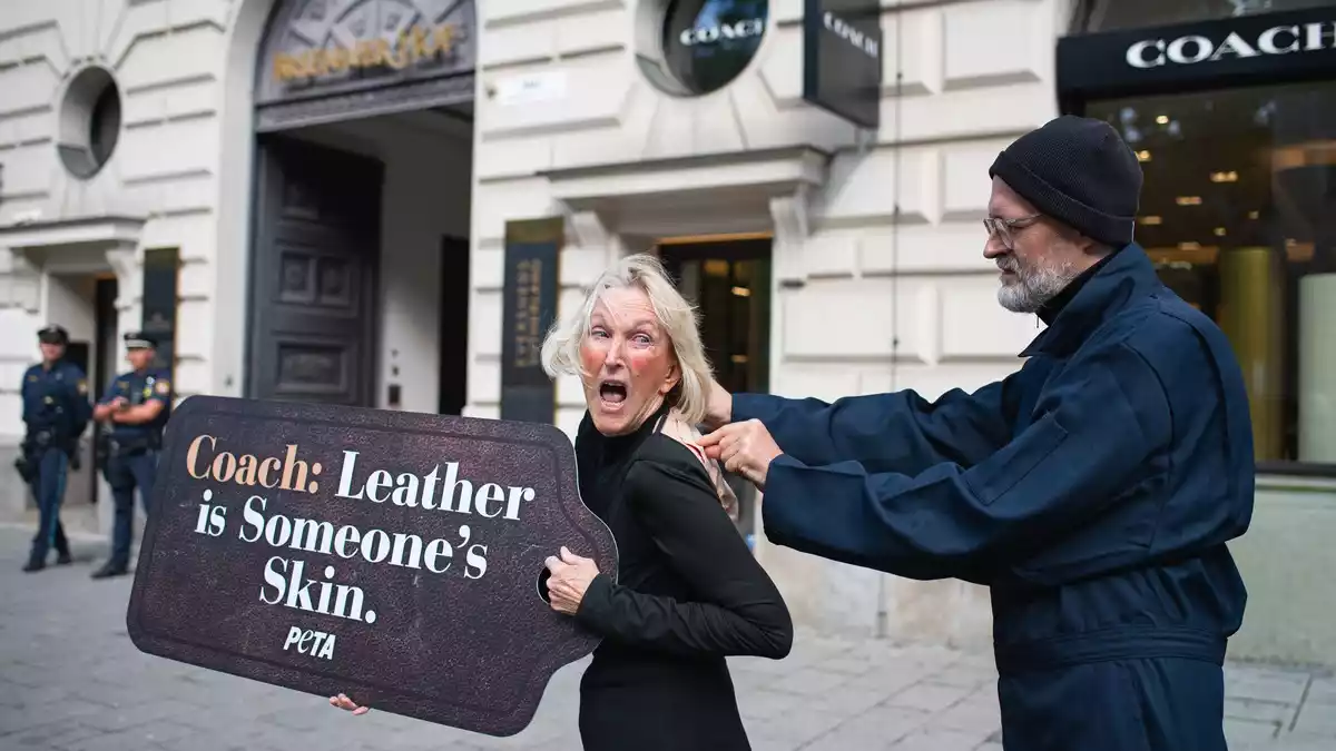 Aktuelles Bild- und Videomaterial: PETA-Gründerin Ingrid Newkirk wird vor COACH-Filiale in München lebendig gehäutet - Bild: presseportal.de