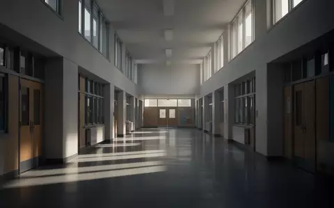 Ein leerer, modern gestalteter Schulflur mit minimalistischer Architektur und einfallendem Tageslicht. - Foto: über boerse-global.de