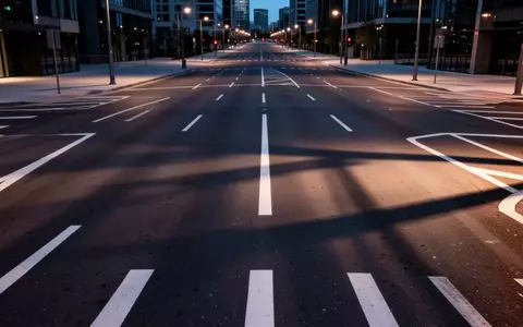Eine leere, städtische Straßenkreuzung bei Dämmerung mit klaren Fahrbahnmarkierungen und atmosphärischem Licht. - Foto: über boerse-global.de