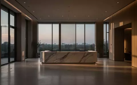 Eine leere, minimalistische Hotellobby bei Dämmerung mit natürlichem Lichteinfall. - Foto: über boerse-global.de