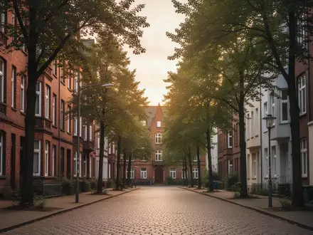 Ein ruhiger Wohnstraßenzug in einem Kölner Stadtteil mit traditioneller Architektur und Baumbestand bei natürlichem Licht. - Foto: über boerse-global.de