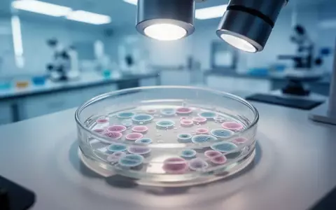 Nahaufnahme einer Zellkultur in einer Laborschale unter einem Mikroskop vor einem unscharfen, sterilen Hintergrund. - Foto: über boerse-global.de