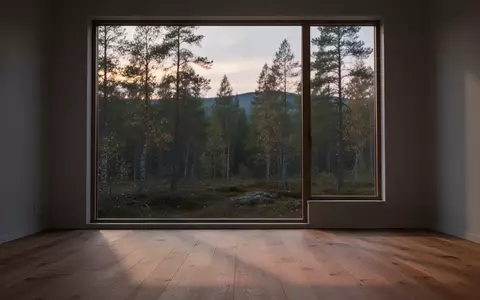 Ein minimalistisch eingerichteter Raum mit Blick auf einen ruhigen Wald bei Dämmerung. - Foto: über boerse-global.de