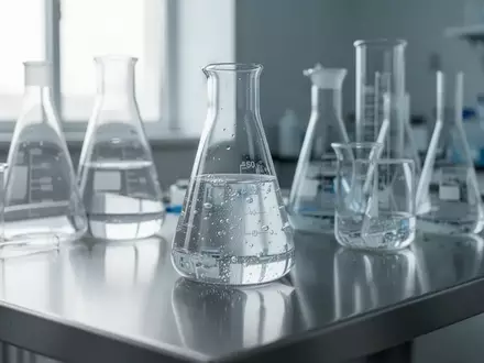 Saubere Laborumgebung mit Glasbechern und wissenschaftlichen Geräten auf einer Edelstahloberfläche. - Foto: über boerse-global.de