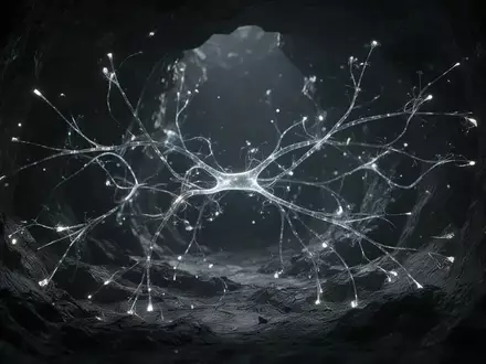 Abstrakte Darstellung neuronaler Lichtbahnen in einem dunklen Raum als Symbol für neurologische Prozesse. - Foto: über boerse-global.de