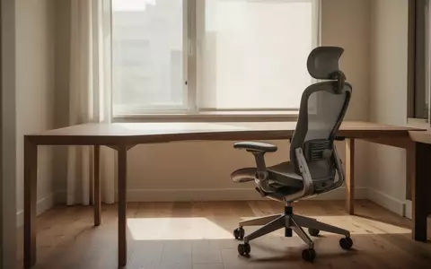 Ein minimalistisch eingerichtetes Homeoffice mit einem leeren Schreibtisch und einem ergonomischen Bürostuhl bei Tageslicht. - Foto: über boerse-global.de