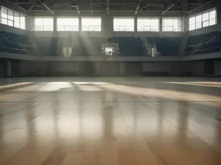 Leerer, in sanftes Licht getauchter Hallenboden aus hellem Holz in einer Sporthalle. - Foto: über boerse-global.de