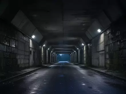 Ein langer, leerer Betontunnel mit reflektierendem Boden und kühler Beleuchtung. - Foto: über boerse-global.de