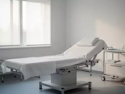 Ein minimalistischer, heller Behandlungsraum in einer Klinik mit einem sauberen Krankenbett in ruhiger Atmosphäre. - Foto: über boerse-global.de