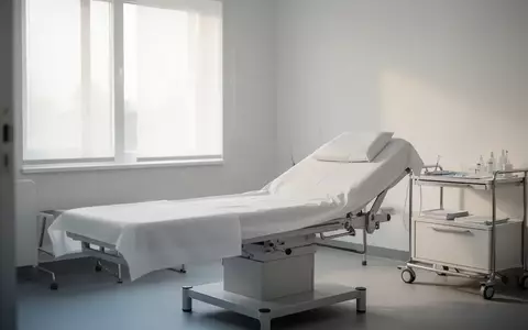 Ein minimalistischer, heller Behandlungsraum in einer Klinik mit einem sauberen Krankenbett in ruhiger Atmosphäre. - Foto: über boerse-global.de