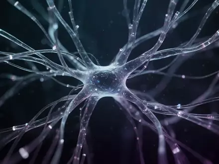 Abstrakte Darstellung komplexer neuronaler Vernetzungen in einem dunklen, ätherischen Raum mit blauen und violetten Lichtakzenten. - Foto: über boerse-global.de