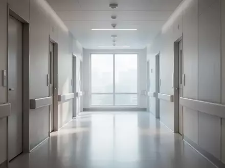 Ein moderner, heller Krankenhausflur mit minimalistischer Architektur und einfallendem Tageslicht. - Foto: über boerse-global.de