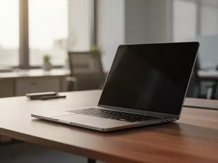 Moderner Arbeitsplatz mit Laptop in einem hellen Bürogebäude bei Tageslicht. - Foto: über boerse-global.de
