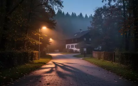 Eine ruhige, ländliche Wohnstraße in Bayern in der Dämmerung mit Blick auf eine Hauseinfahrt. - Foto: über boerse-global.de