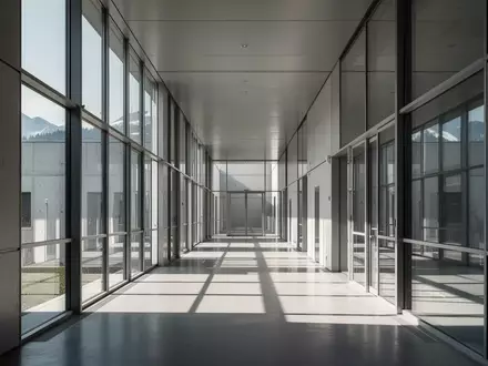 Ein minimalistischer, moderner Flur in einem österreichischen Sicherheitsgebäude mit klaren architektonischen Linien. - Foto: über boerse-global.de