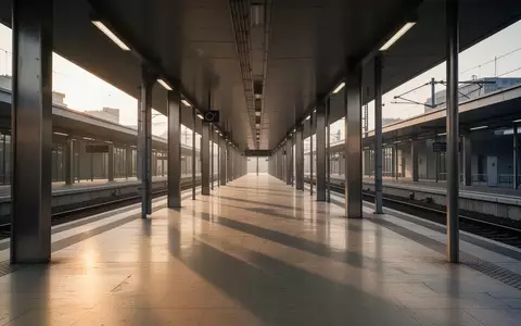 Ein verlassener, moderner Bahnsteig in den frühen Morgenstunden mit architektonischen Betonstrukturen und Stahlsäulen. - Foto: über boerse-global.de