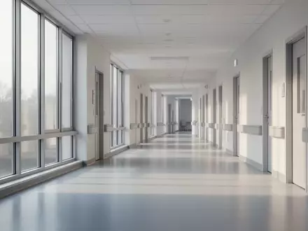 Ein heller, moderner Krankenhausflur mit weichem Tageslichteinfall und minimalistischer Architektur. - Foto: über boerse-global.de