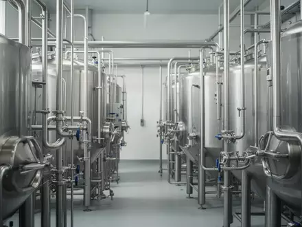 Edelstahltanks und industrielle Rohrleitungen in einer Produktionsanlage für Getränke. - Foto: über boerse-global.de