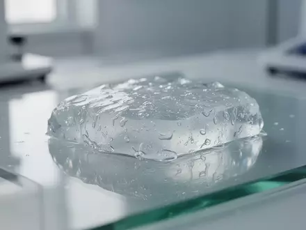 Ein Nahaufnahme-Foto eines halbdurchsichtigen Hydrogels auf einem Labortisch, das die Materialforschung für Biosensoren darstellt. - Foto: über boerse-global.de