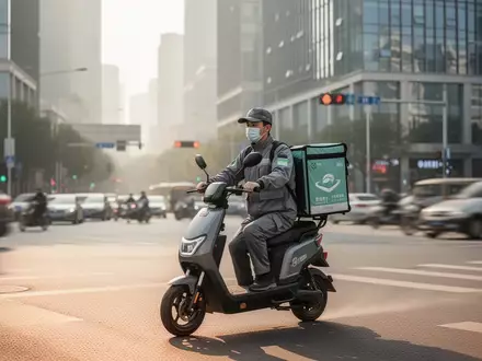 Ein Lieferfahrer auf einem Elektroroller in einer chinesischen Großstadt bei Tageslicht. - Foto: über boerse-global.de