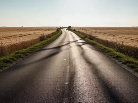 Eine leere Landstraße zwischen weitläufigen Feldern bei Tageslicht, die die ländliche Umgebung für landwirtschaftliche Transporte zeigt. - Foto: über boerse-global.de