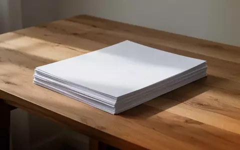 Ein ordentlicher, minimalistischer Arbeitsplatz mit einem Stapel weißer Papiere auf einem Eichentisch bei natürlichem Licht. - Foto: über boerse-global.de