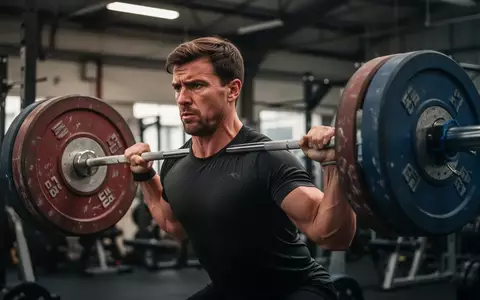 Ein Gewichtheber im Moment eines Stoßes während des Trainings in einer professionellen Sporthalle. - Foto: über boerse-global.de