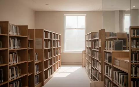 Ein lichtdurchfluteter Raum in einer Bibliothek mit hölzernen Bücherregalen und ruhiger Atmosphäre. - Foto: über boerse-global.de