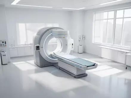 Ein moderner, unbesetzter medizinischer Untersuchungsraum mit einem bildgebenden Gerät in einer klinischen Umgebung. - Foto: über boerse-global.de