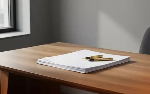 Ein minimalistischer Schreibtisch mit leeren Dokumenten und einem Füllfederhalter in einem hellen, modernen Büro. - Foto: über boerse-global.de