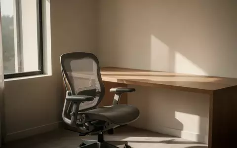 Ein minimalistisch gestalteter, sonnendurchfluteter Arbeitsplatz mit einem leeren ergonomischen Bürostuhl und einem sauberen Schreibtisch. - Foto: über boerse-global.de