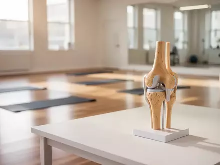 Ein minimalistischer Physiotherapieraum mit einer anatomischen Kniegelenksnachbildung auf einem weißen Tisch. - Foto: über boerse-global.de