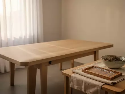 Ein minimalistischer Behandlungsraum mit einer Untersuchungsliege und einer kleinen Schale mit Kräutern und Akupunkturnadeln. - Foto: über boerse-global.de