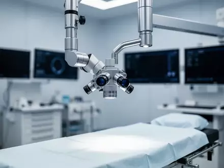 Ein steriler, moderner Operationssaal mit einem hochpräzisen chirurgischen Mikroskop und medizinischen Geräten. - Foto: über boerse-global.de
